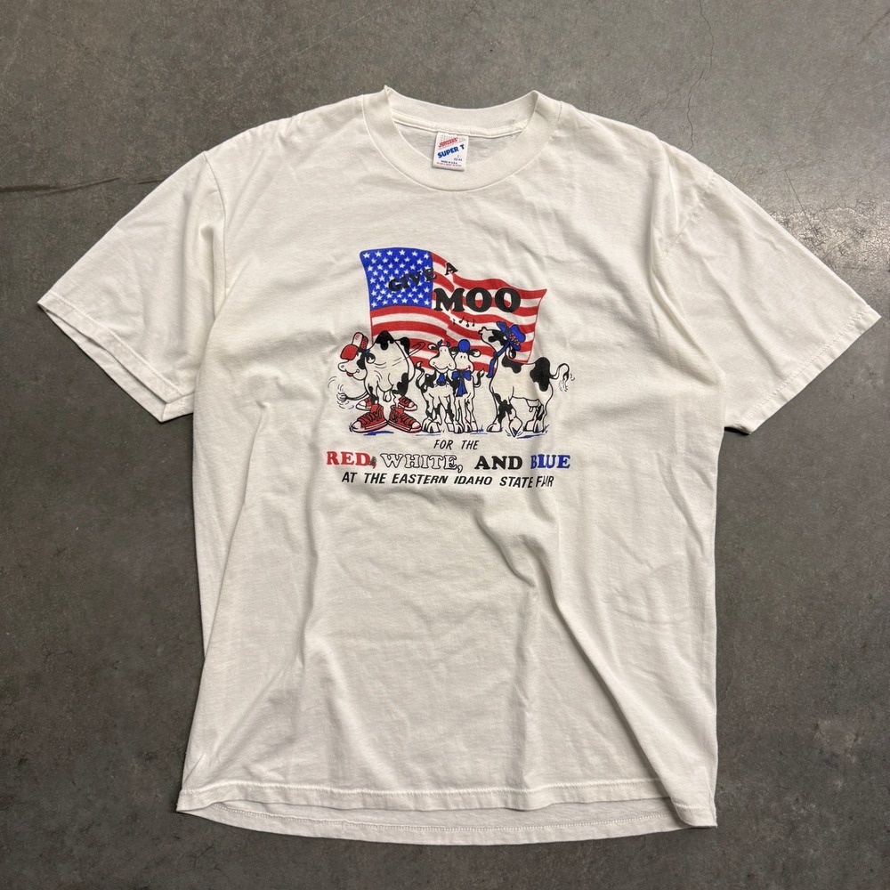 Vintage Jerzees Super T Eastern Idaho State Fair Cow Graphic T-Shirt White L